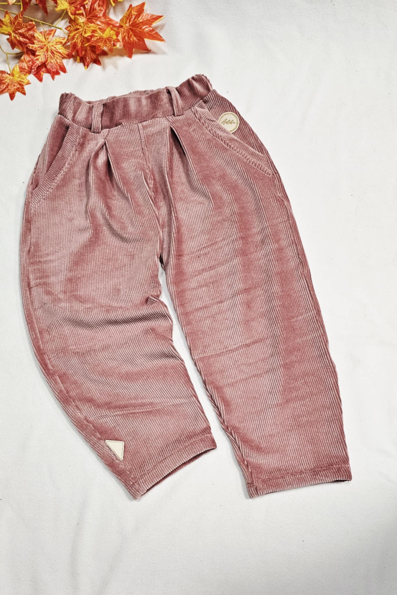 Manšestrové strečové kalhoty - starorůžové