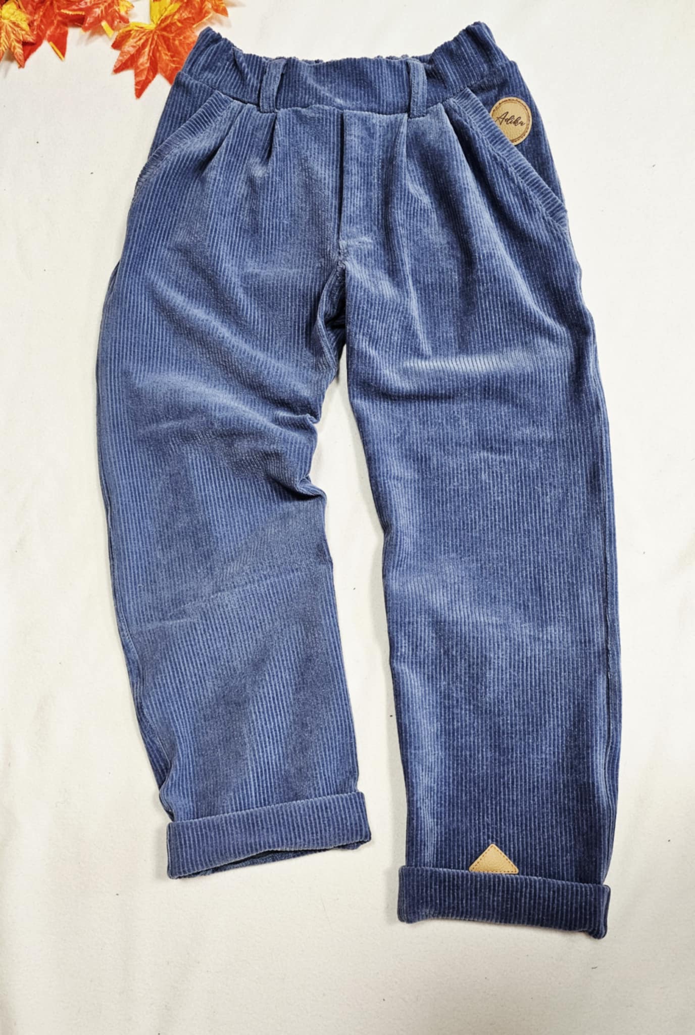 Manšestrové strečové kalhoty - modré