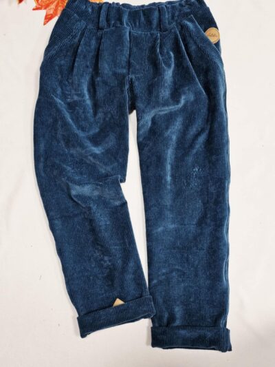 Manšestrové strečové kalhoty - petrolejové