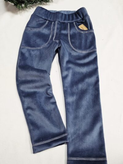 Manšestrové strečové kalhoty zateplené s beránkem - modré