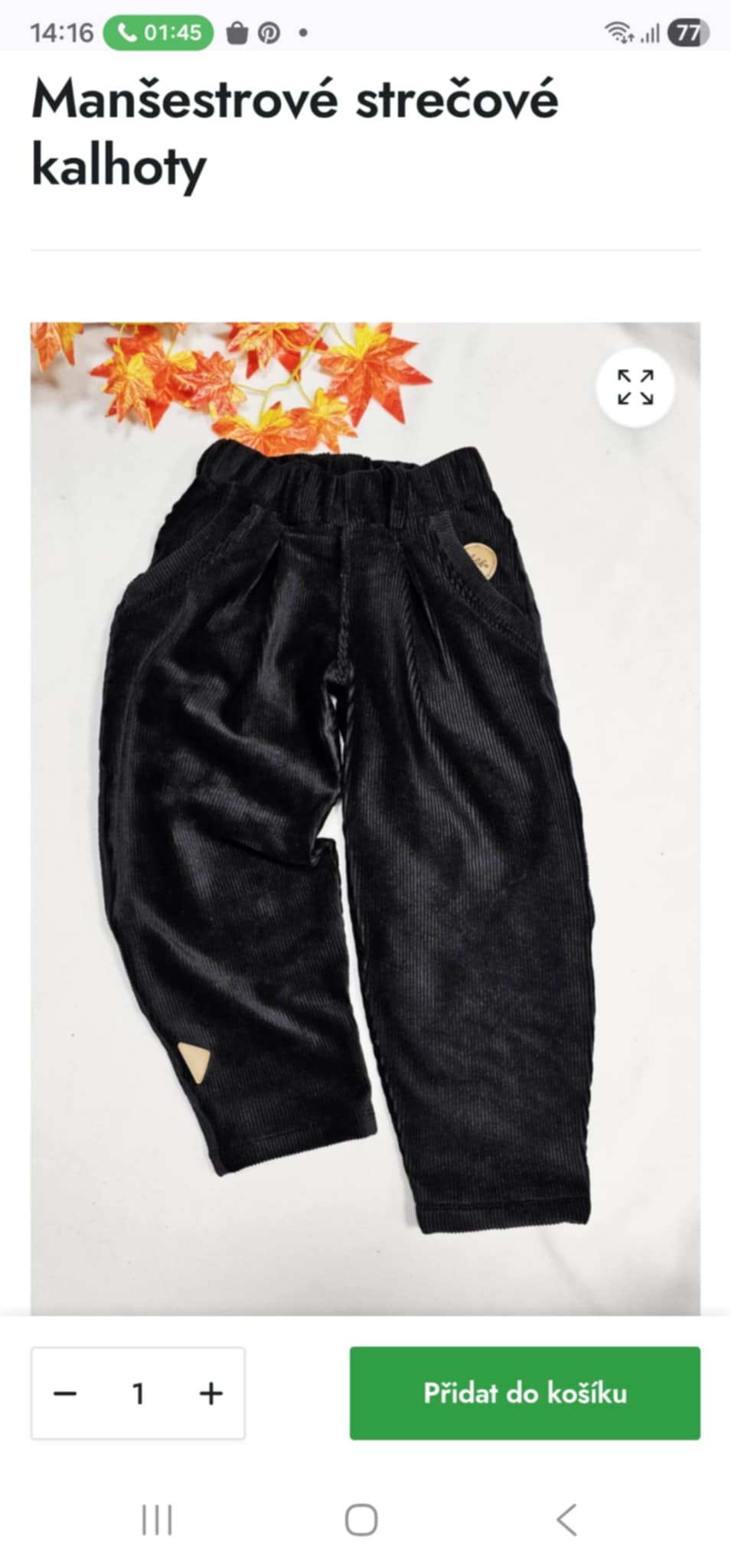 Manšestrové strečové kalhoty - černé