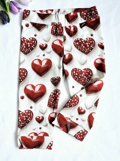 Legíny úpletové letní 3/4 - červená srdíčka