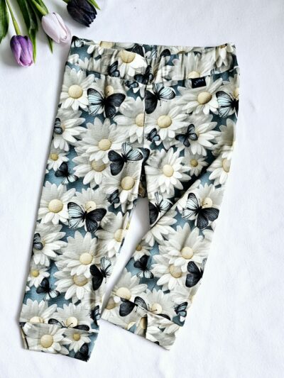 Legíny úpletové letní 3/4 - motýlci na kopretinkách