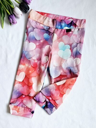 Legíny úpletové letní 3/4 - růžová srdíčka