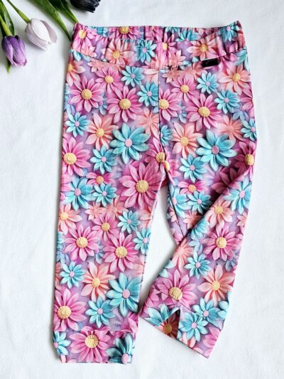 Legíny úpletové letní 3/4 - růžové kopretinky