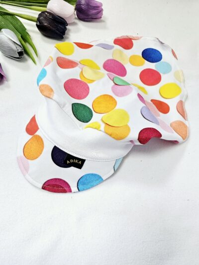 Šátek s kšiltem - barevné puntíky