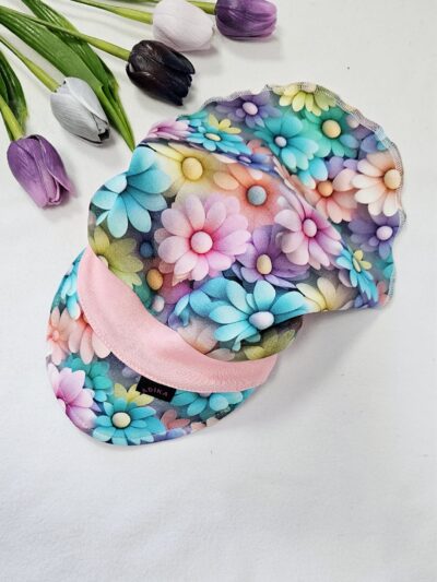 Šátek s kšiltem - duhové kopretinky