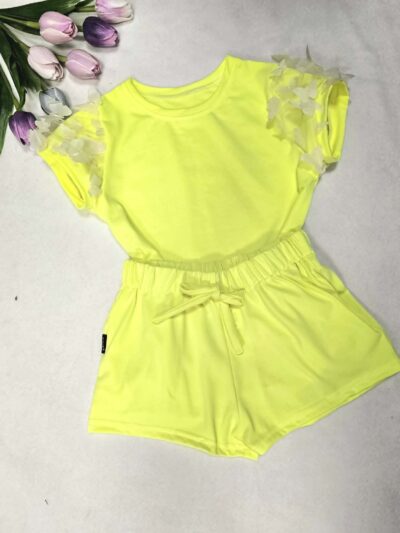 Sunset Wear - letní set pro holky, žlutý neon s motýlky - 3D efekt